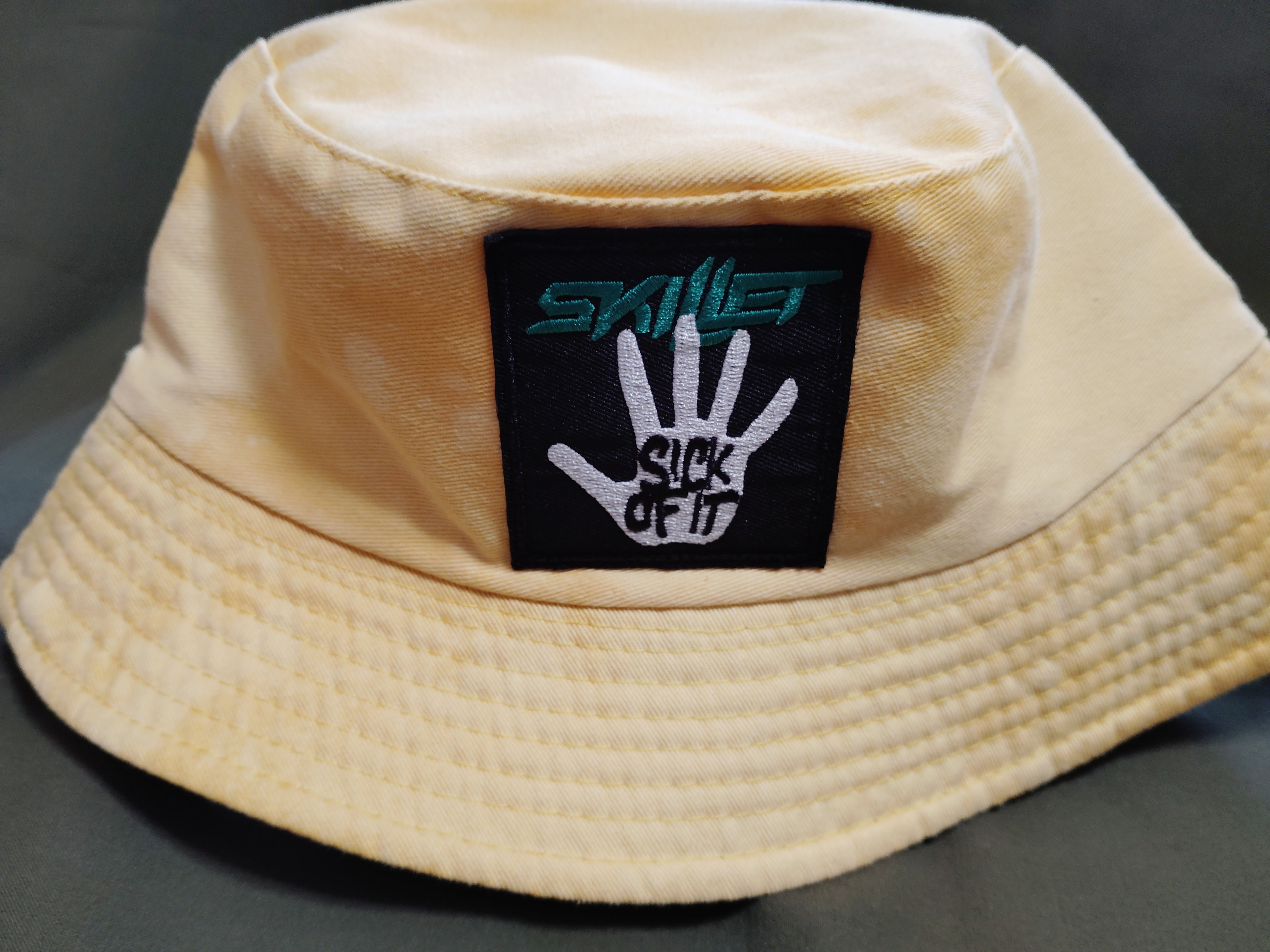"Sick of it" Skillet (Yellow) Bleached Dyed - Bucket Hat (Adult) Large